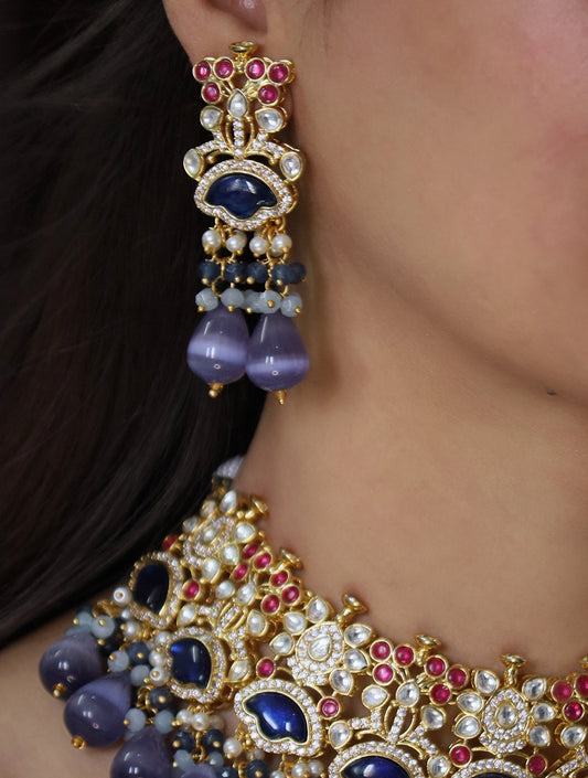 Navratan kundan necklace set with matching Earrings.