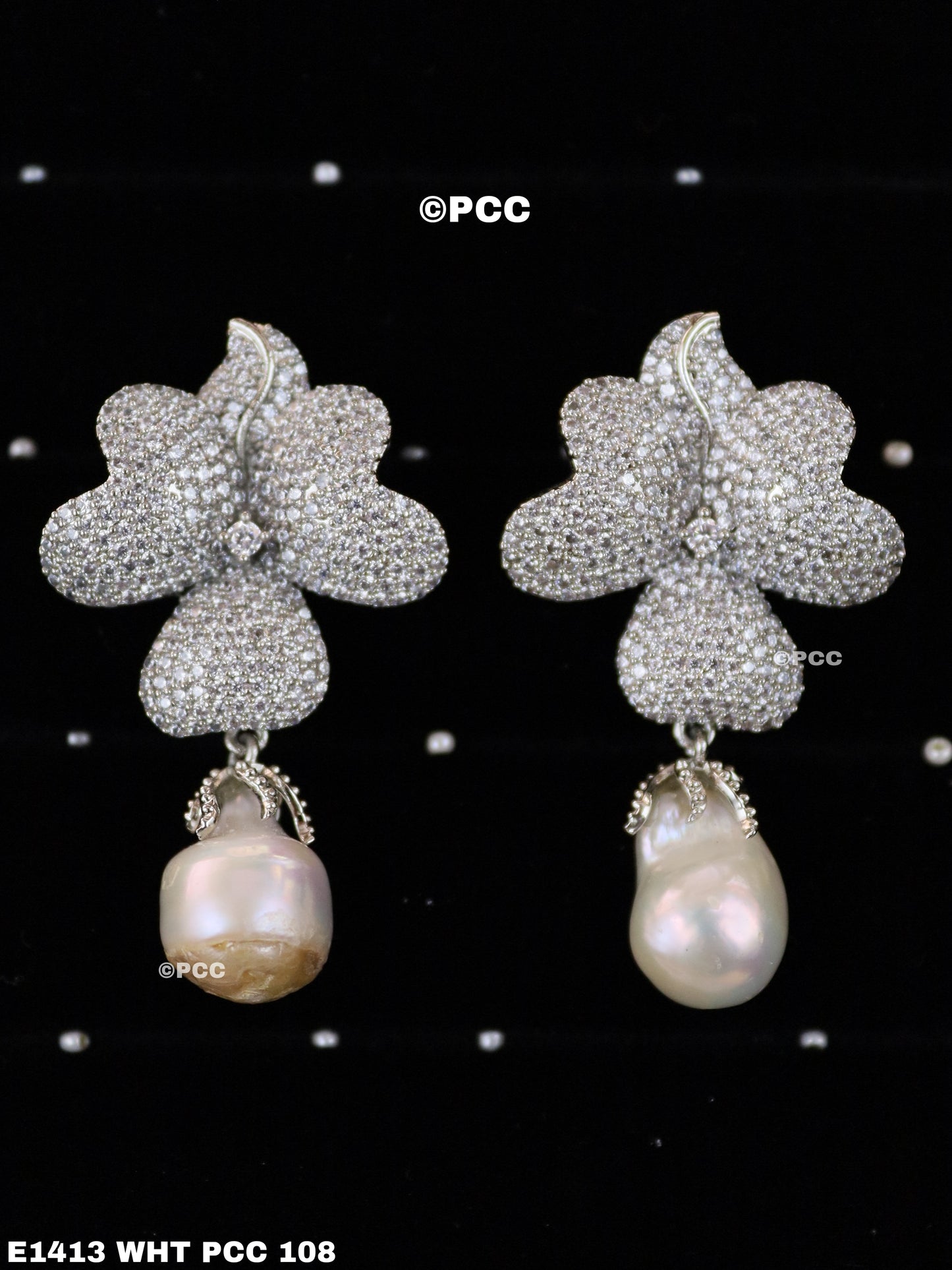 Baroque Pearl Ruby Flower Earrings.