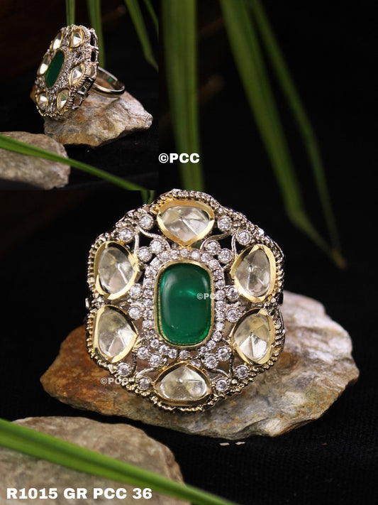 Polki Silver Ring With Stones And CZ