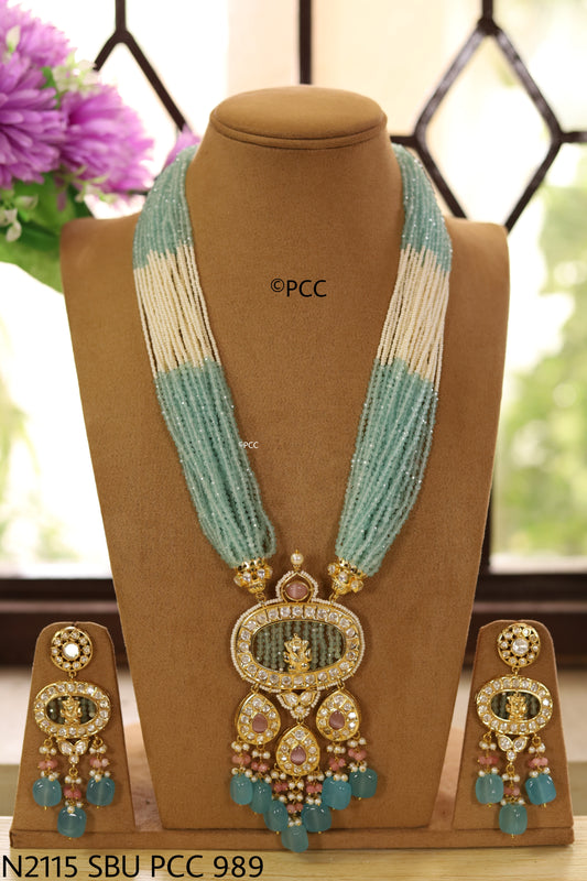 Designer long necklace set with earrings