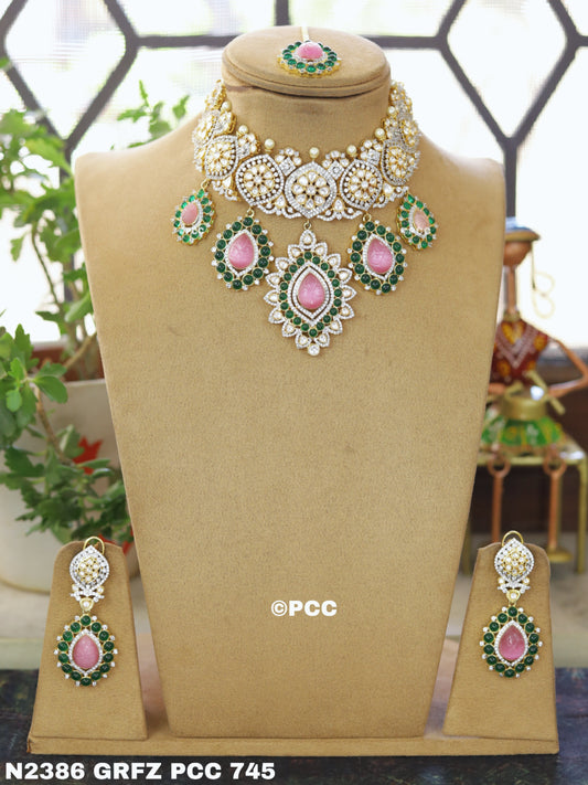Uncut polki kundan bridal necklace set with tika