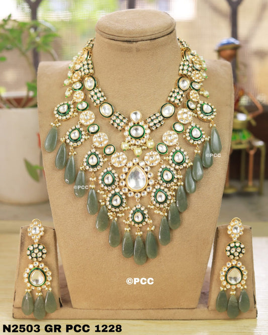 Golden Glamour Polki bridal Necklace with Earrings