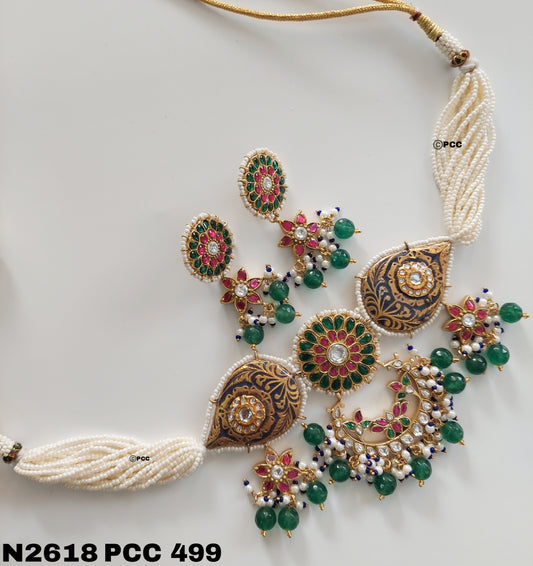 Jadau  Polki Imitation Necklace with Earrings