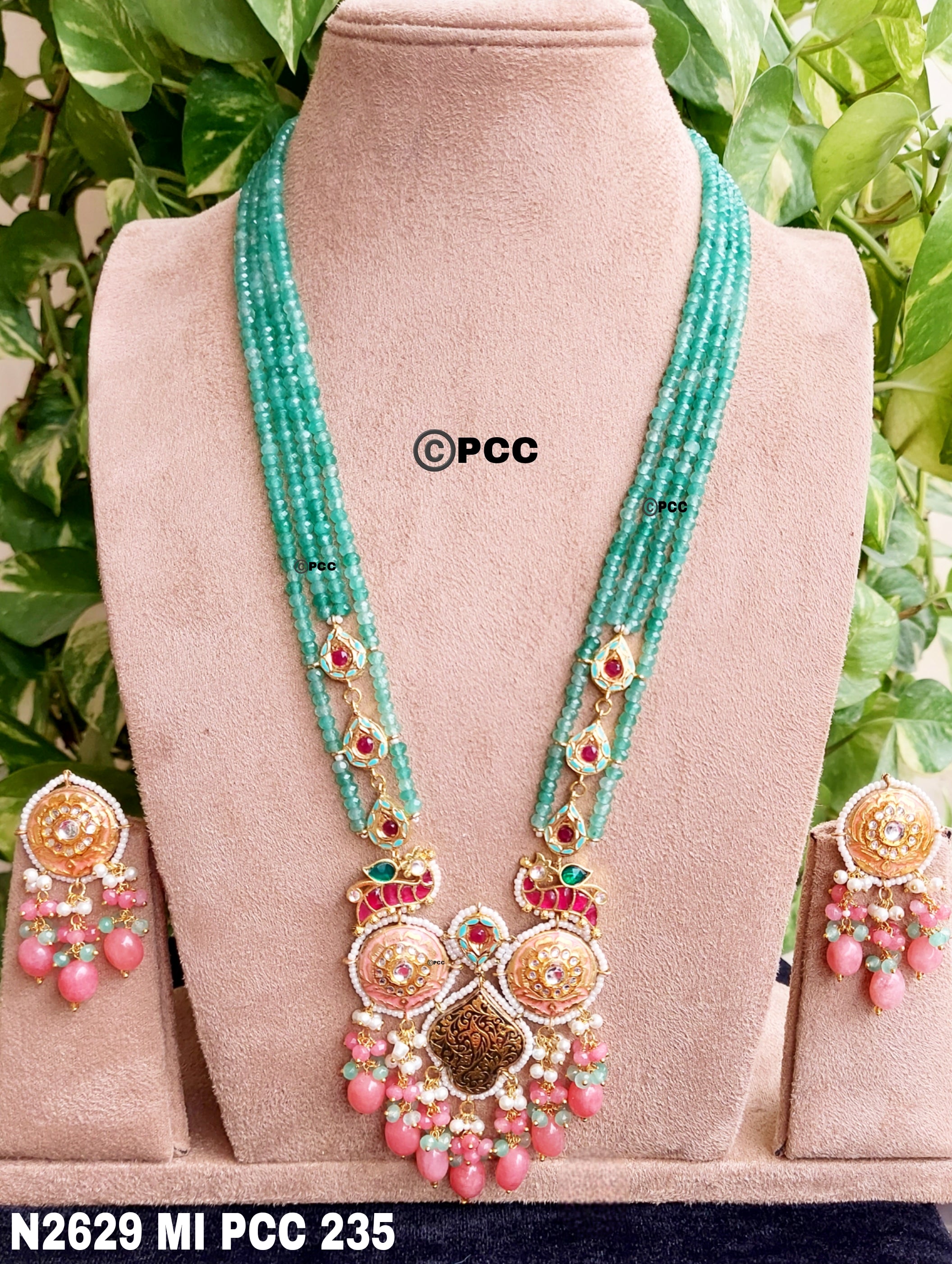 Royal Pastel Peacock Meenakari Necklace Set