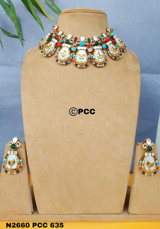 Designer Necklace set with earrings epitomizes timeless elegance.