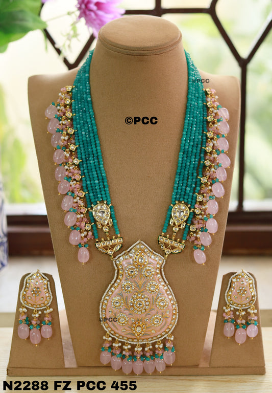 Designer long necklace set with Earrings.