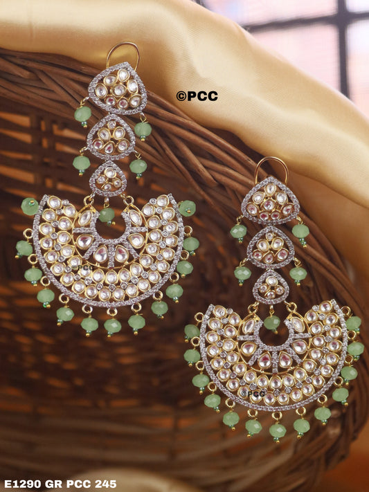 Gold Plated Traditional Kundan & Pearl Chandbali Earrings