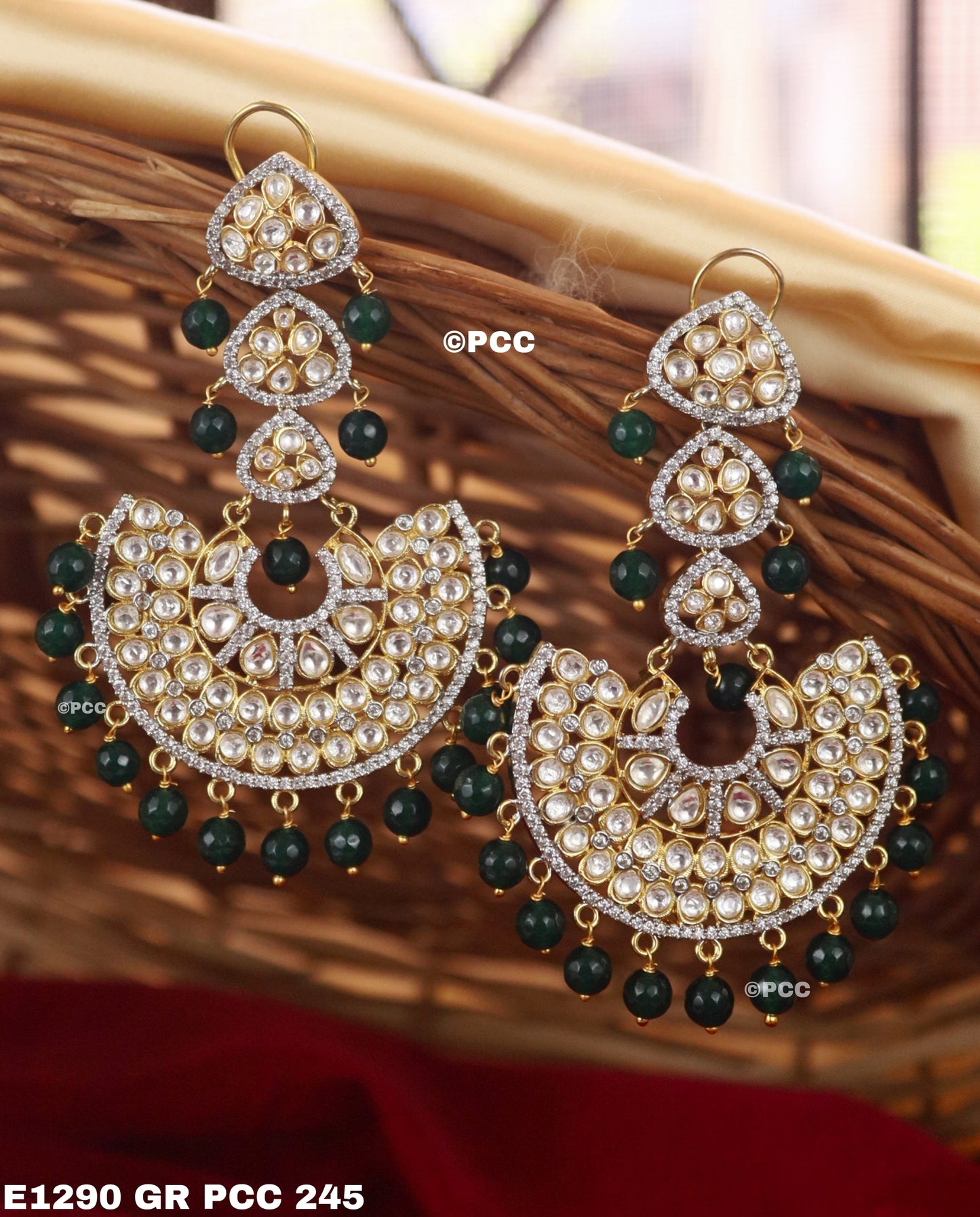Gold Plated Traditional Kundan & Pearl Chandbali Earrings