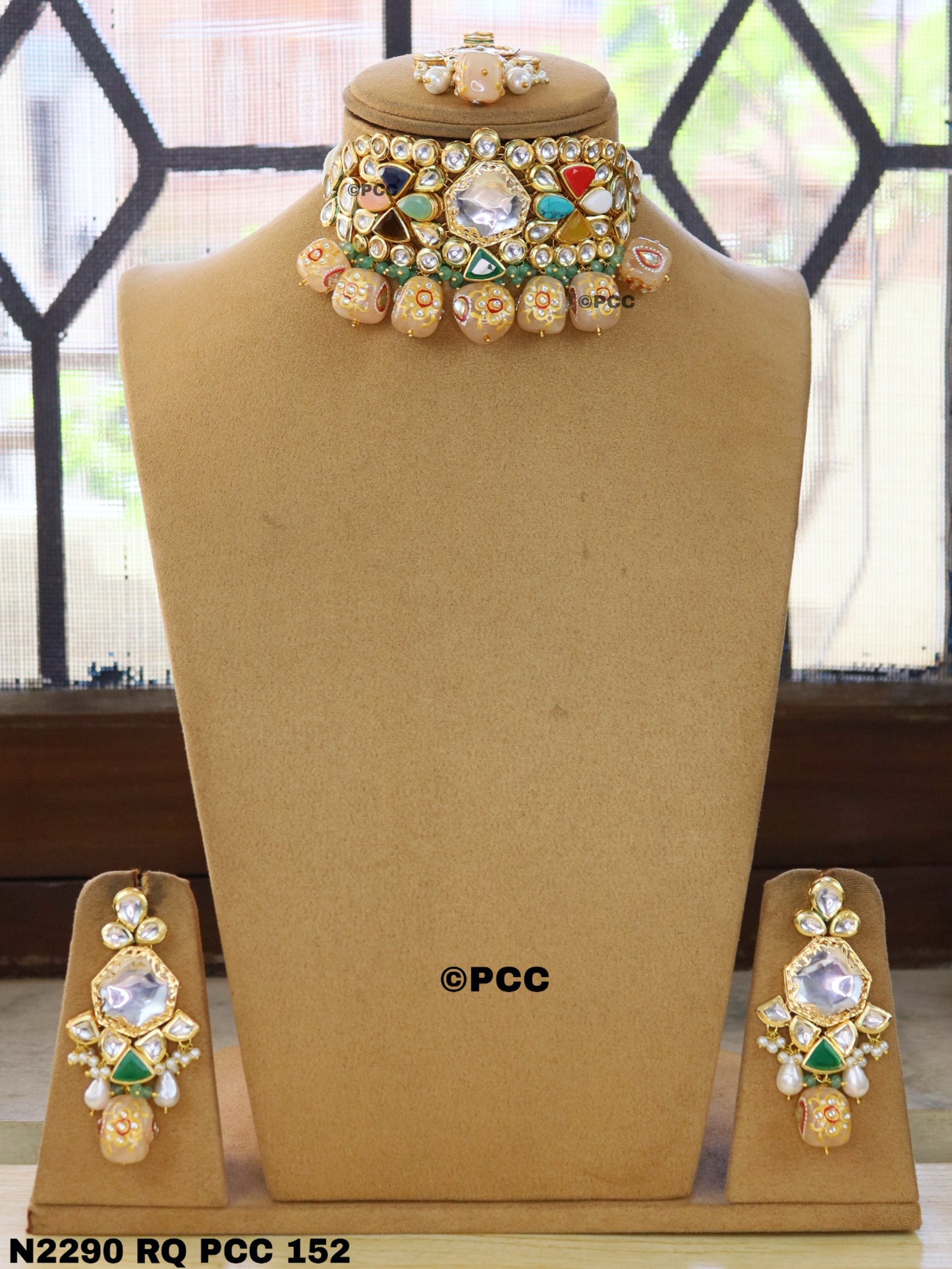 Rajasthani Handmade Polki Kundan Necklace Set With Multistrand