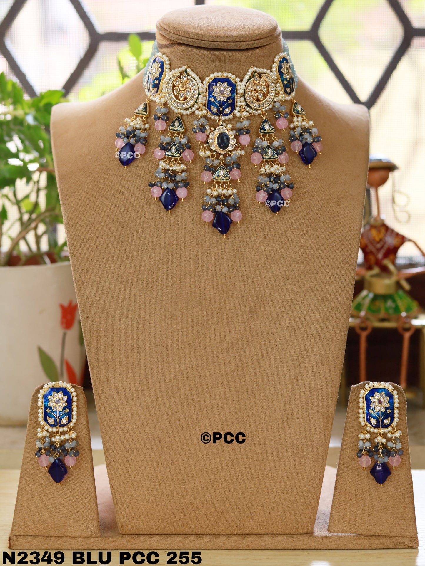 Jadau Meena Kundan Hand Work Necklace & Earrings.