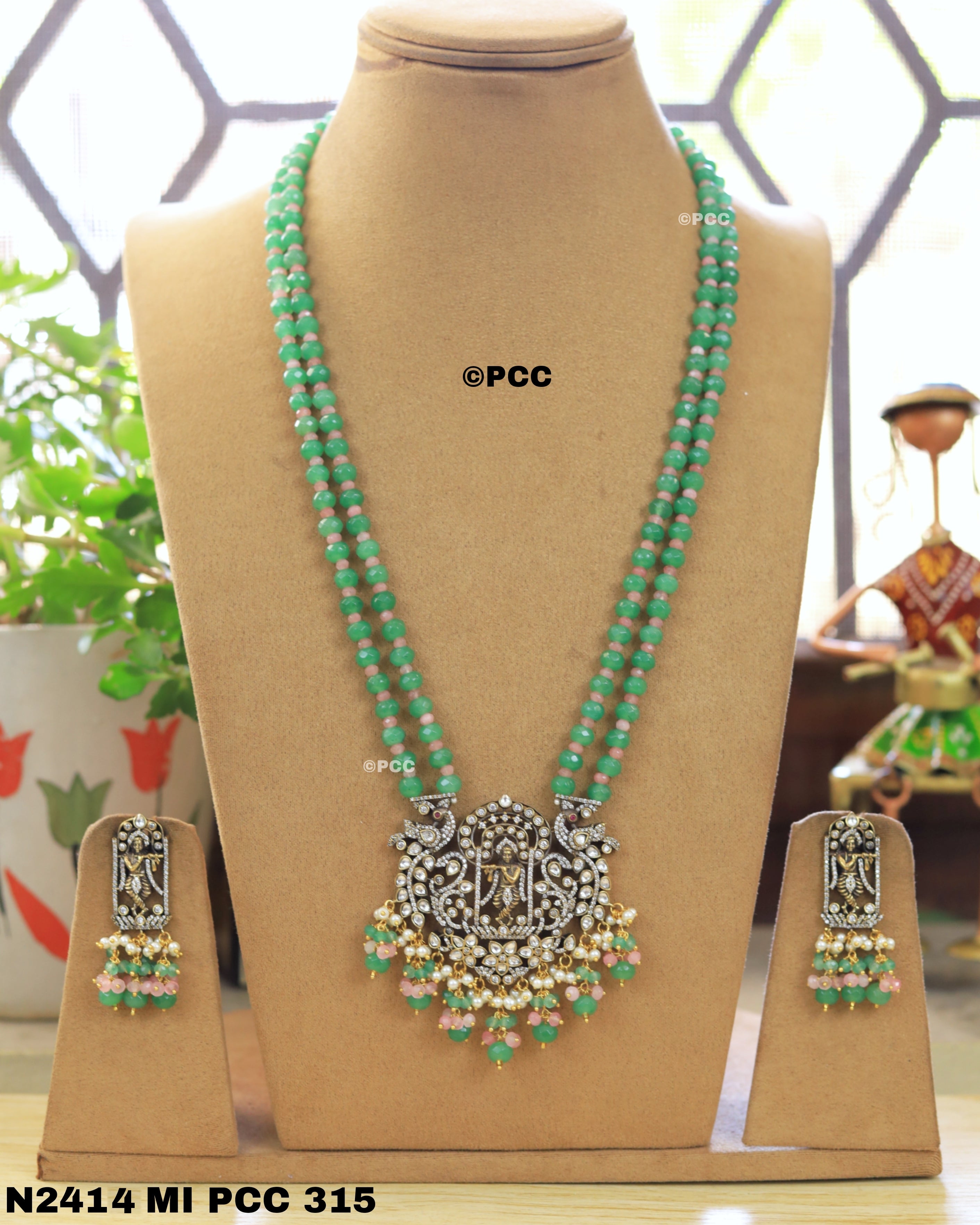 CZ necklace with earrings | pinkcity Craft