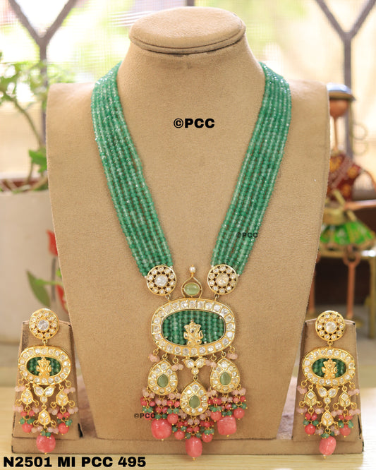 Handmade Kundan Long necklace & one pair of earrings