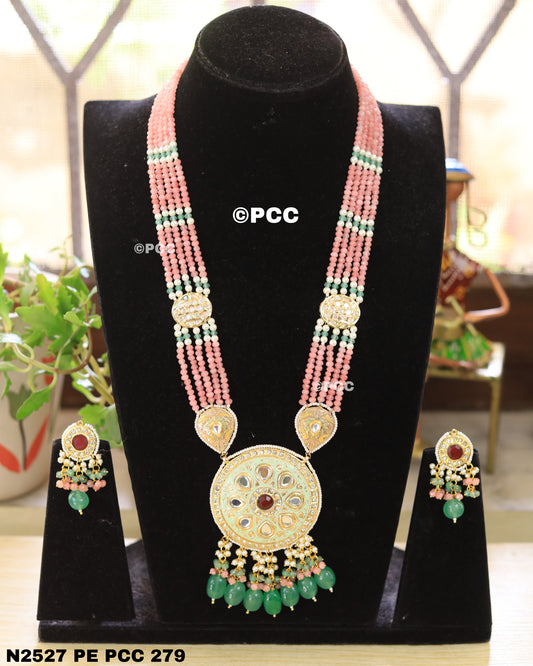 Kundan Meenakari & semiprecious Long Necklace With Earring set