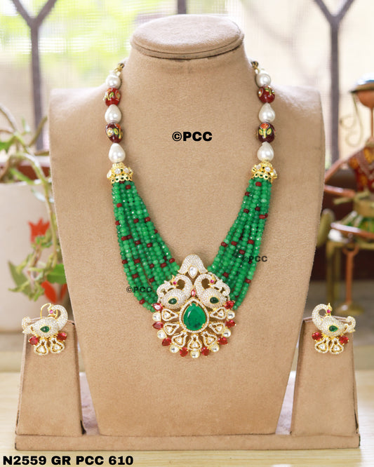 Gold Plated Peacock Diamond Necklace set with Earring