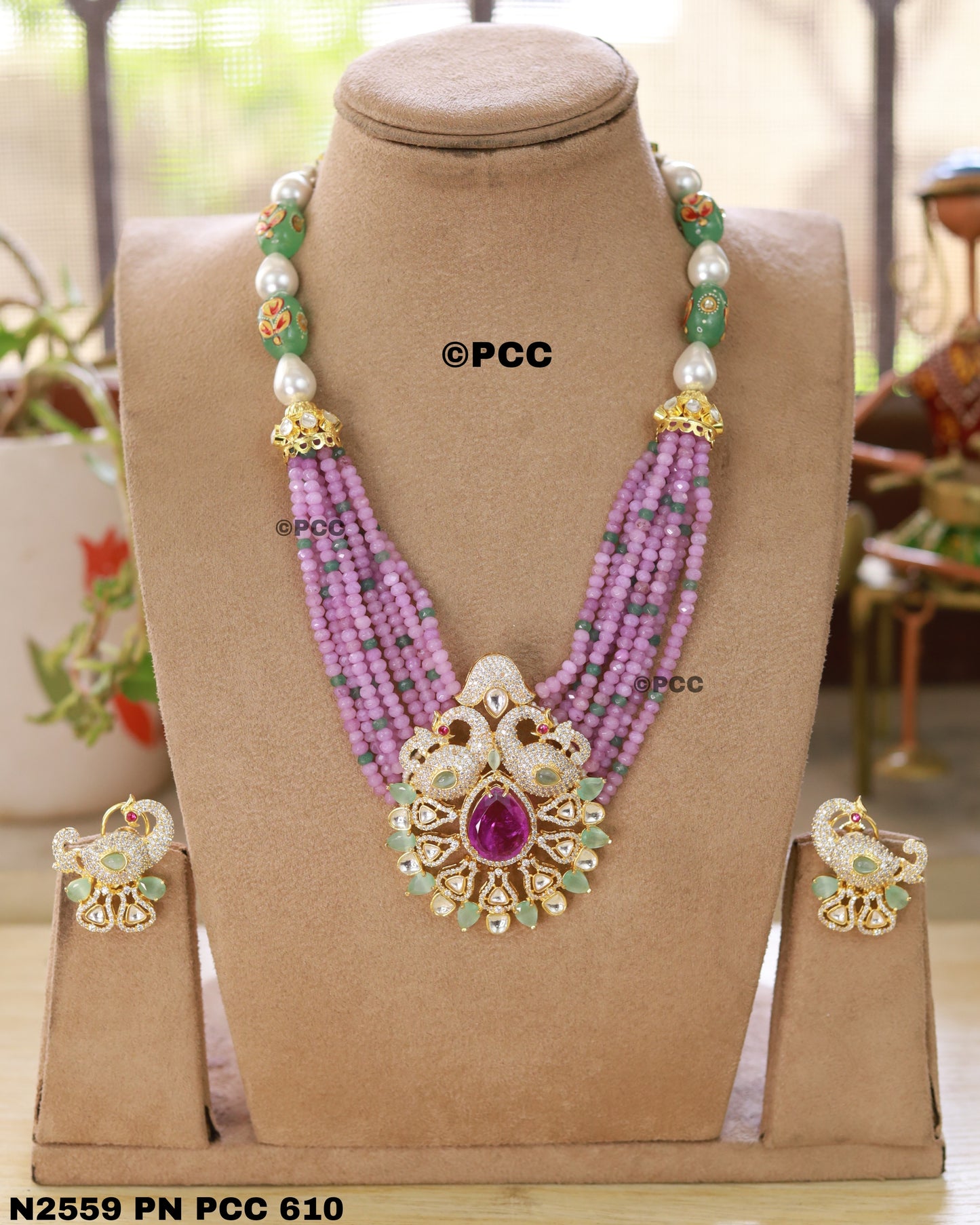 Gold Plated Peacock Diamond Necklace set with Earring