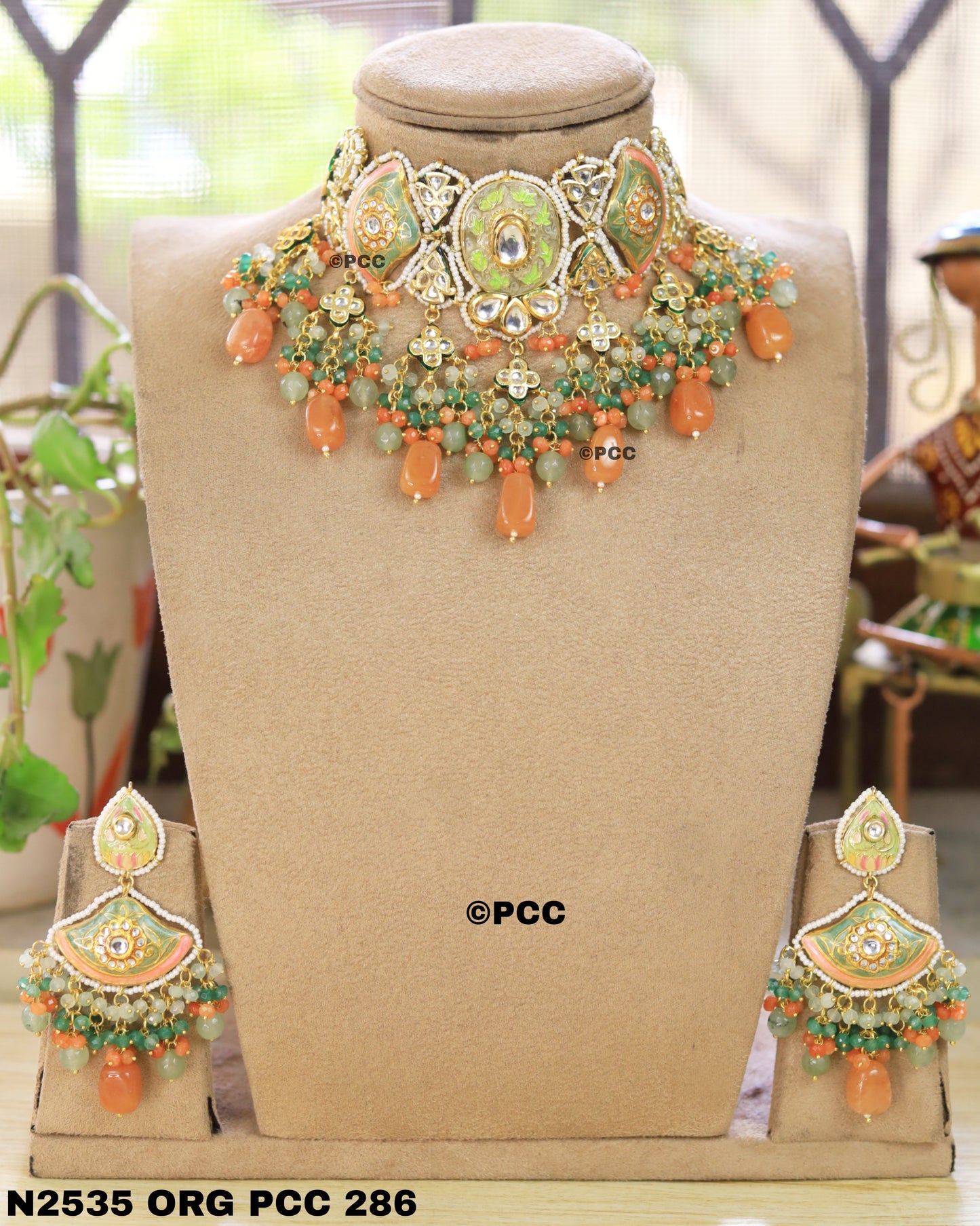 Designer kundan meenakari Necklace with Earring set