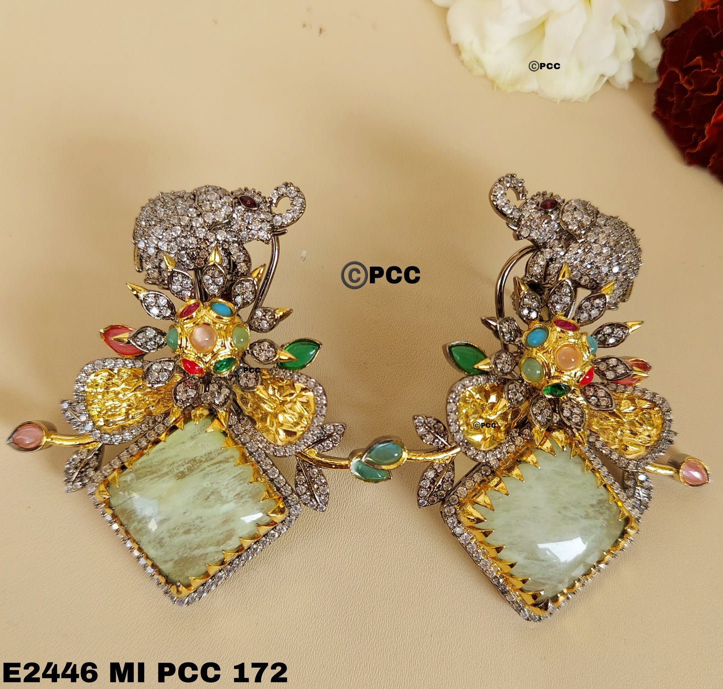 Semi-precious earrings featuring mother of pearl