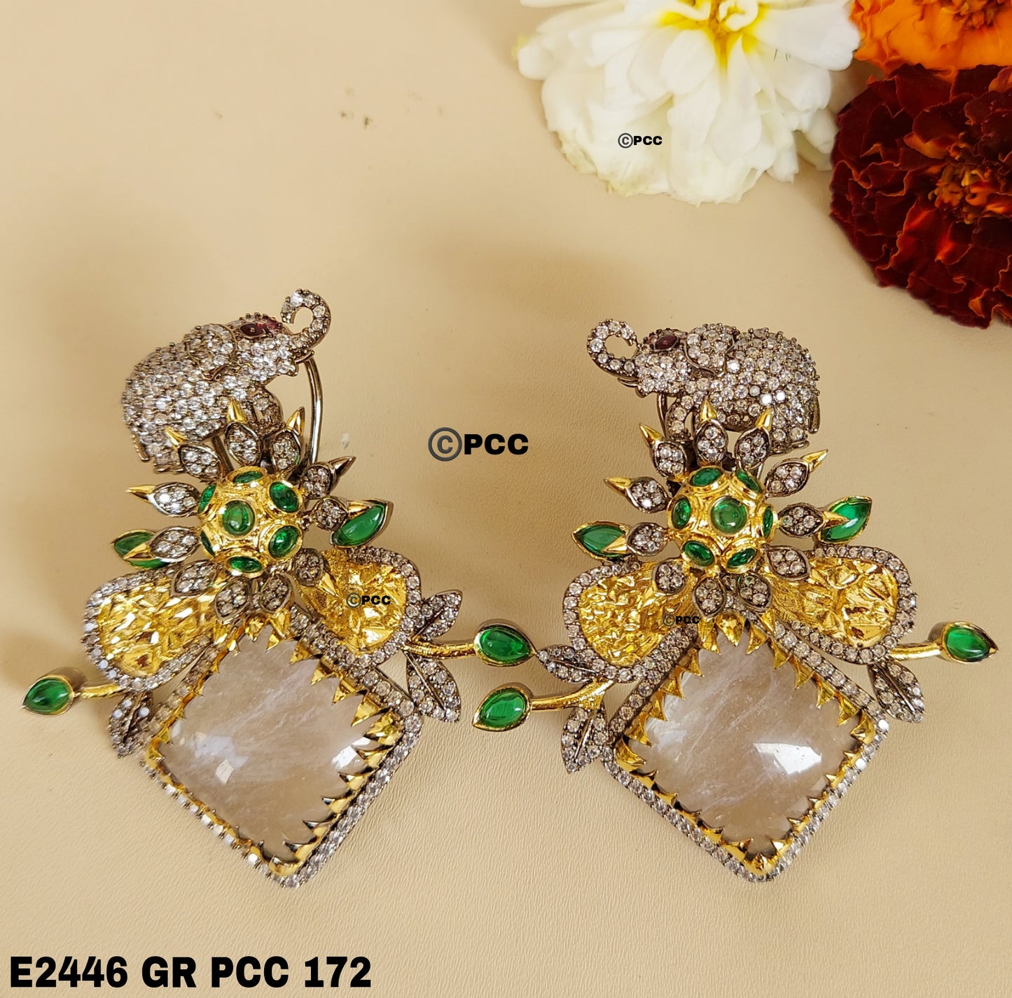 Semi-precious earrings featuring mother of pearl