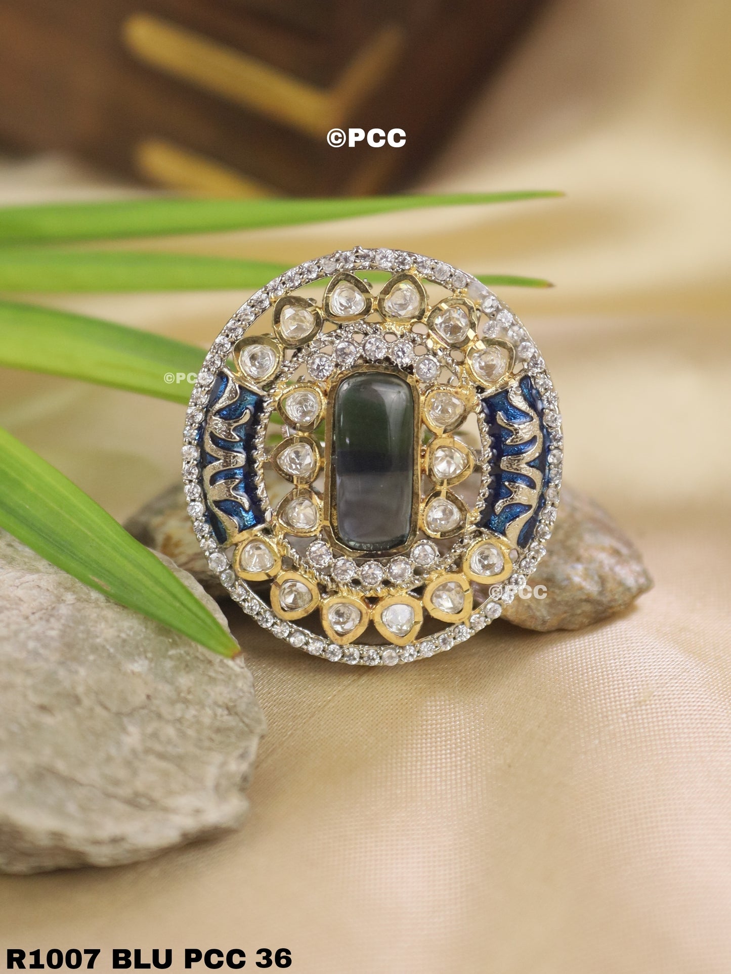 Polki Silver Ring With Stones