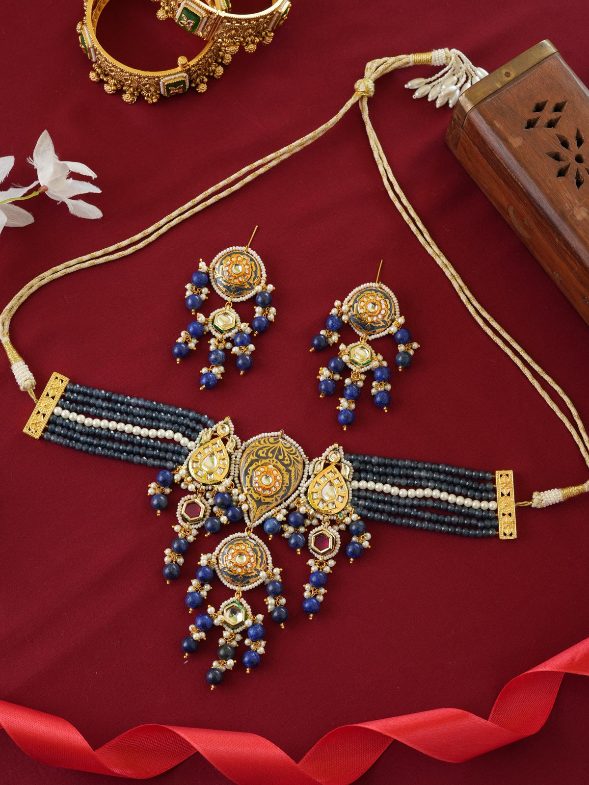 Royal Indigo Meenakari Kundan Choker Necklace Set