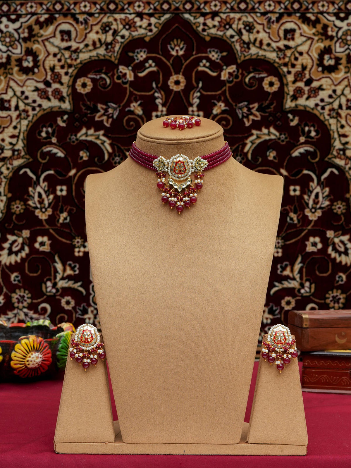 Ruby Red Indian Choker | Handmade Meenakari Jewelry | Rajasthani Necklace | Pinkcity Craft