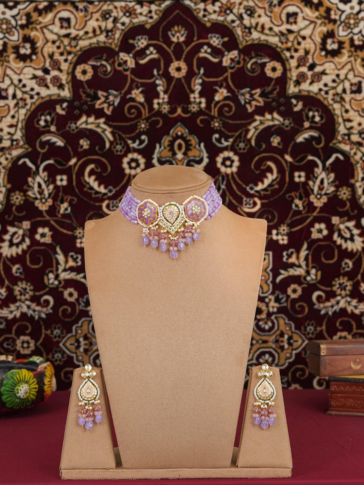 Lavender Meenakari Kundan Choker Set | Handmade Indian Bridal Jewelry | Traditional Ethnic Necklace | PinkCity Craft