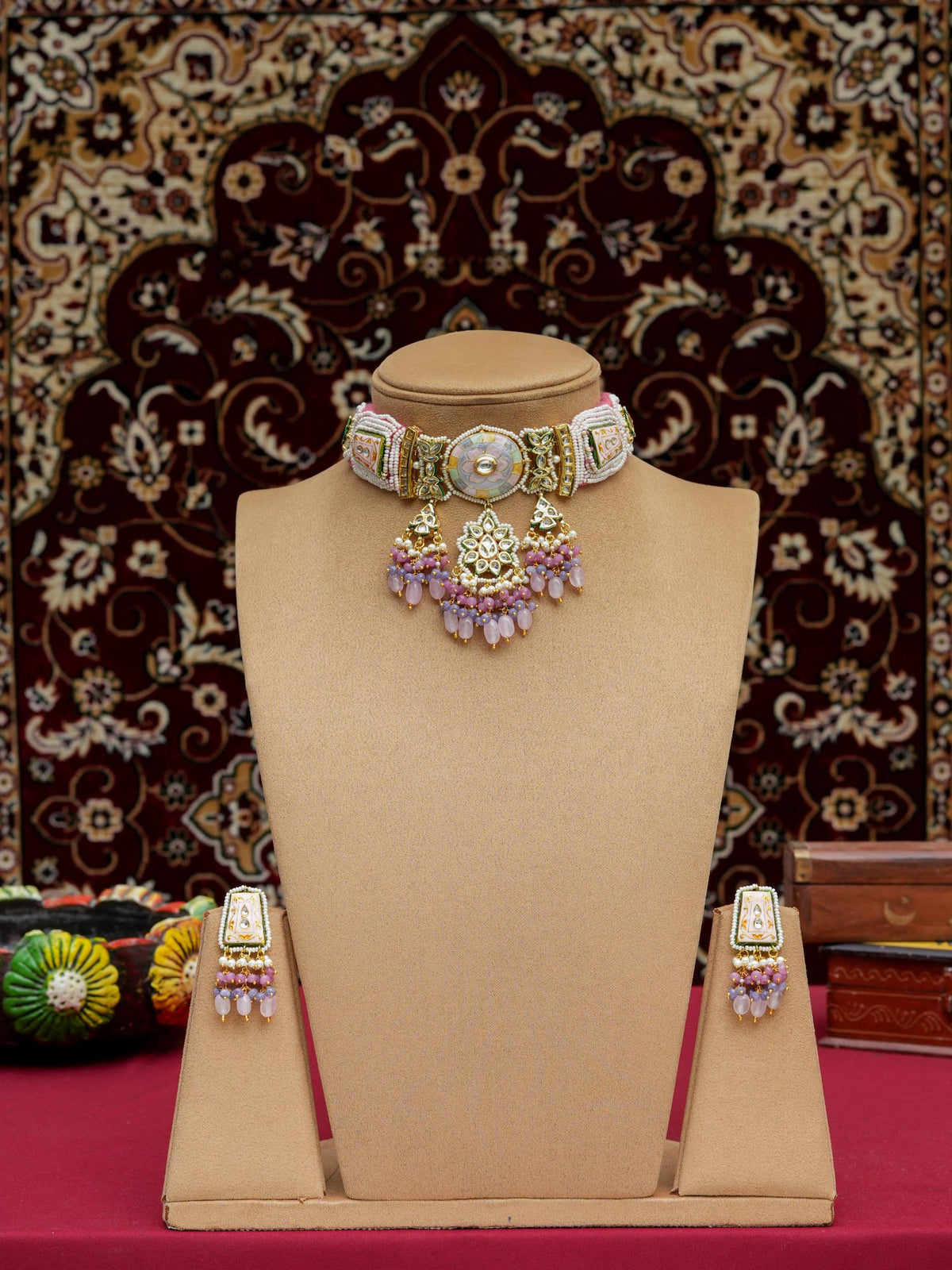 Pink Patwa Craft Meenakari Kundan Choker Set | Handmade Indian Bridal Jewelry | PinkCity Craft