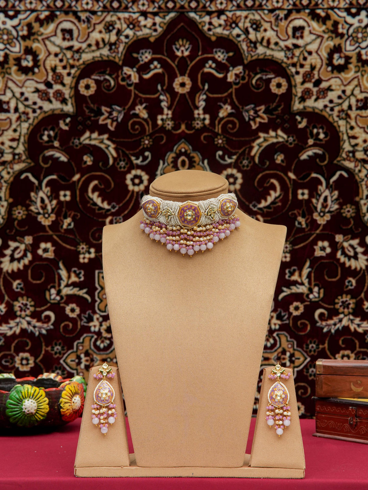Champagne Patwa Craft Meenakari Kundan Choker Set, Indian Bridal Jewelry, Traditional Ethnic Necklace, Handmade Statement Jewelry
