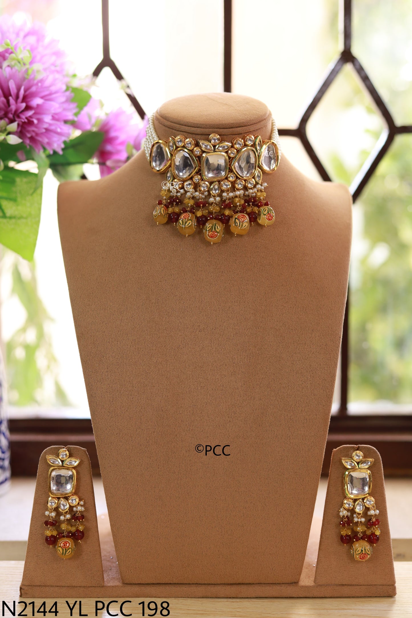 Trendy Elegant  Polki kundan & Pearl Choker Necklace  set