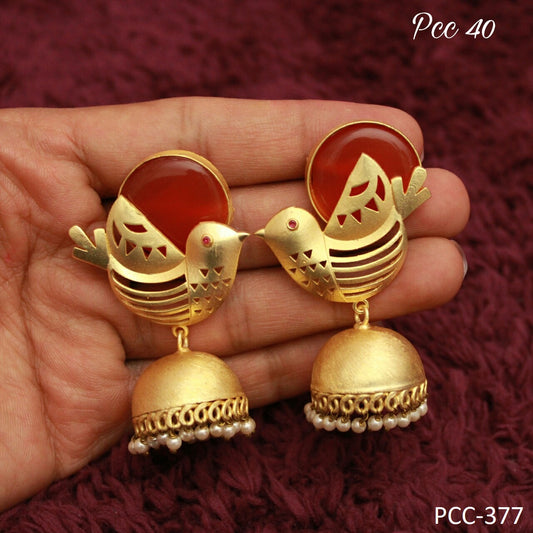 Gold Bird Style Indian Jhumka Earrings