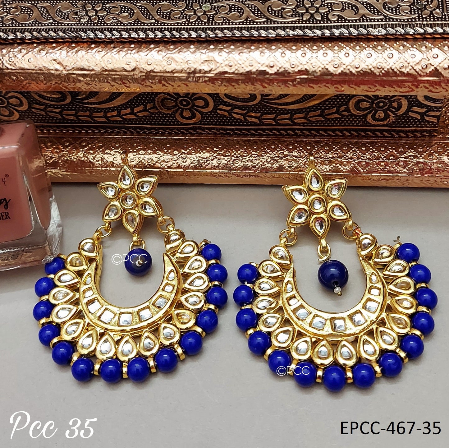 Polki Kundan Hoop Chandbali Earrings for women