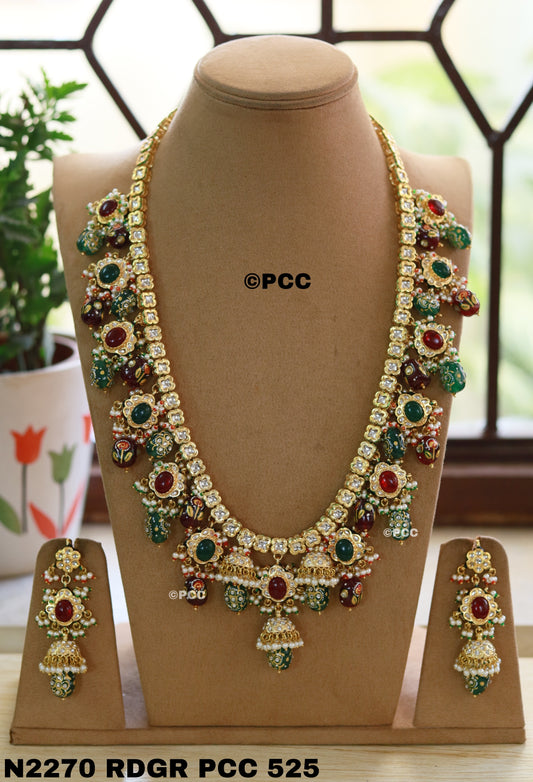 Handmade Long Kundan Necklace Set Rajasthani Traditional Jewelry