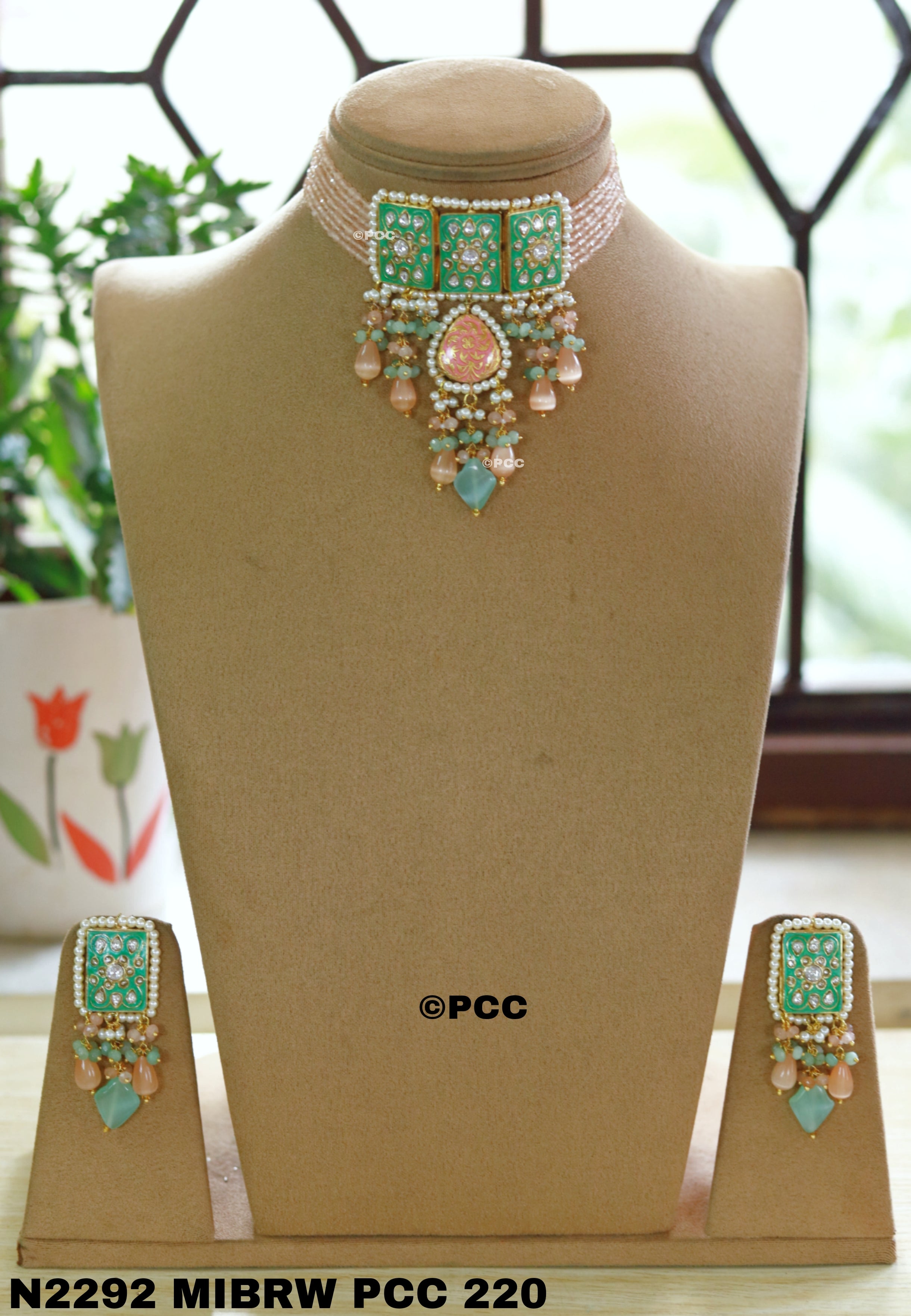 Jadau Polki and Meenakari Work Choker Necklace Set