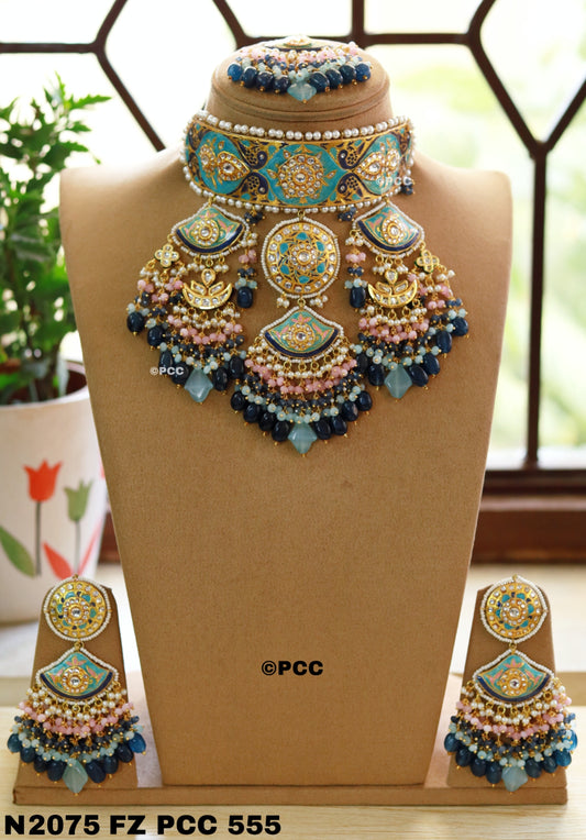 Enamel Crystal Pearl Simar Jewellery Nacklace Set.