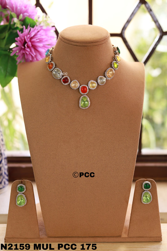 Handmade Multicolored Pota Stones Necklace Set