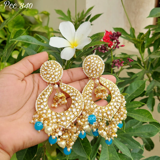 Kundan Earrings Studded with Blue Beads