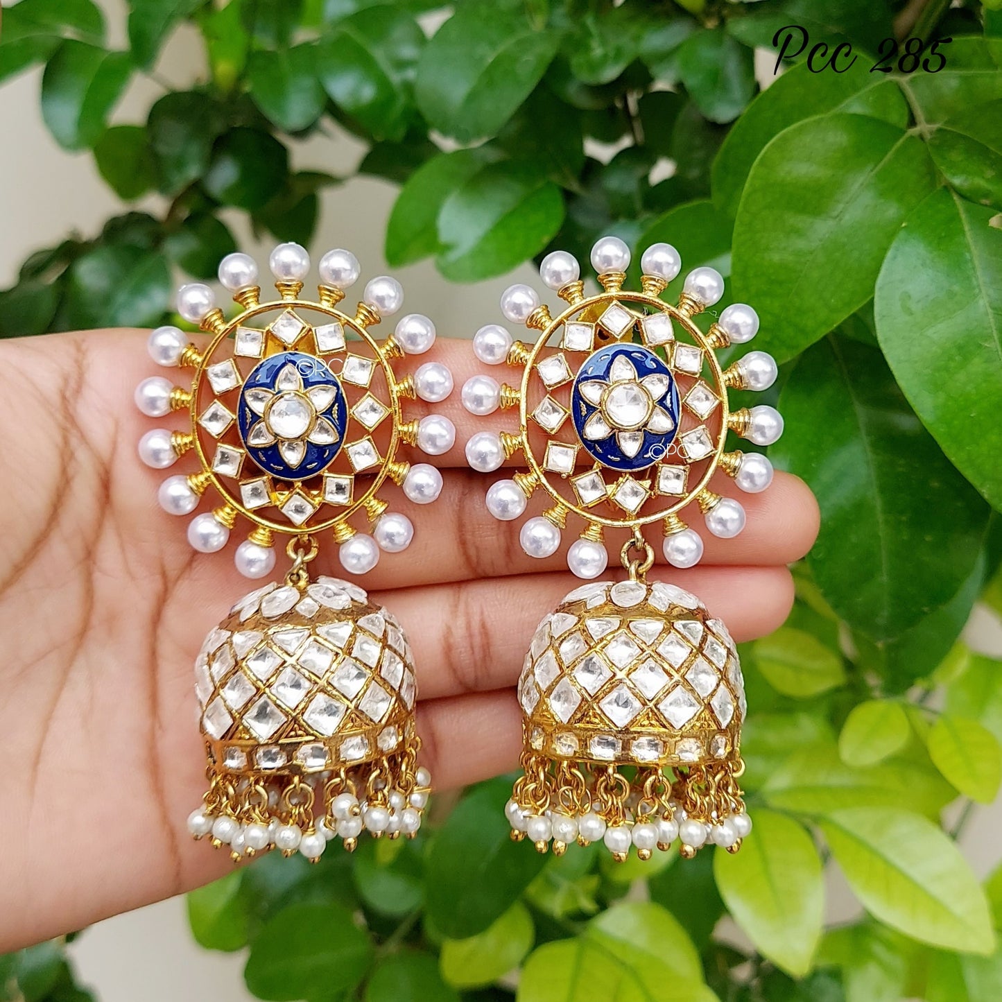 Designer Kundan Meenakari Jhumka Earrings