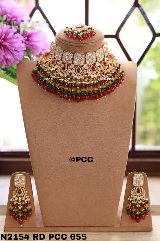 Meenakari Bridal Chokar Set with earrings & tikka