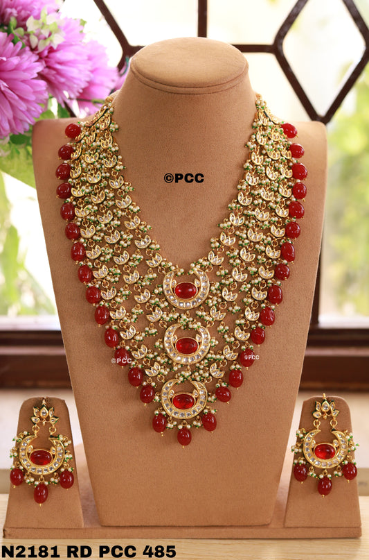 Handmade Kundan & Jade Drops Multi Strand Rajasthani Necklace Set