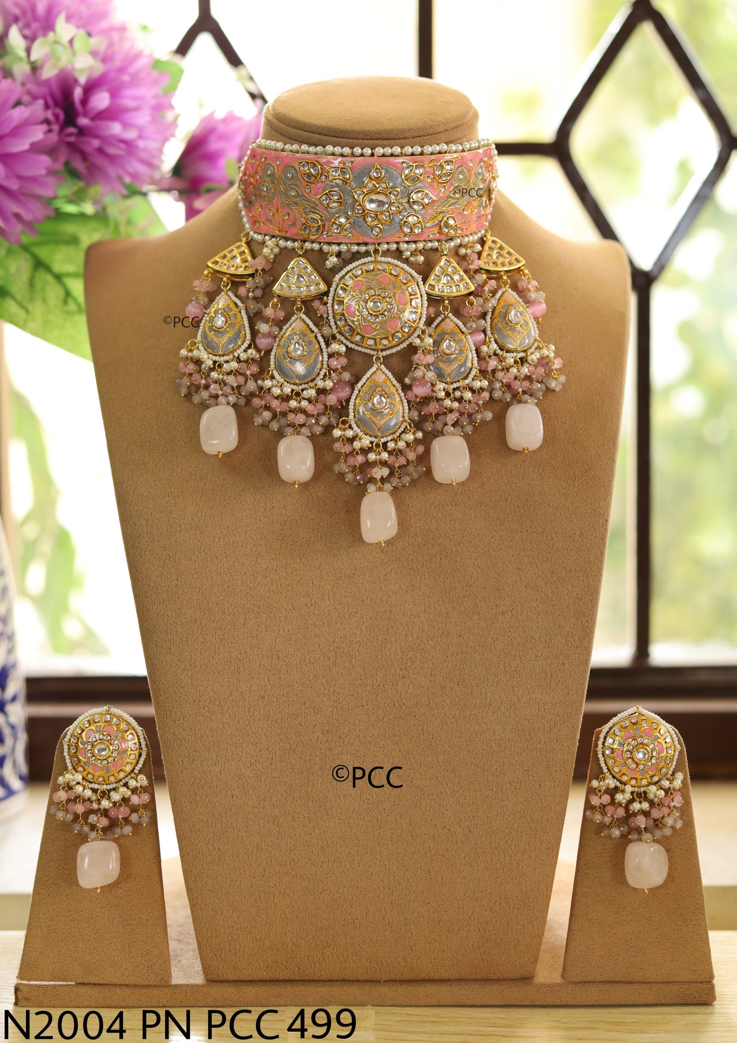 Handmade Rajasthani Royal Kundan Meena Hasli Necklace Set