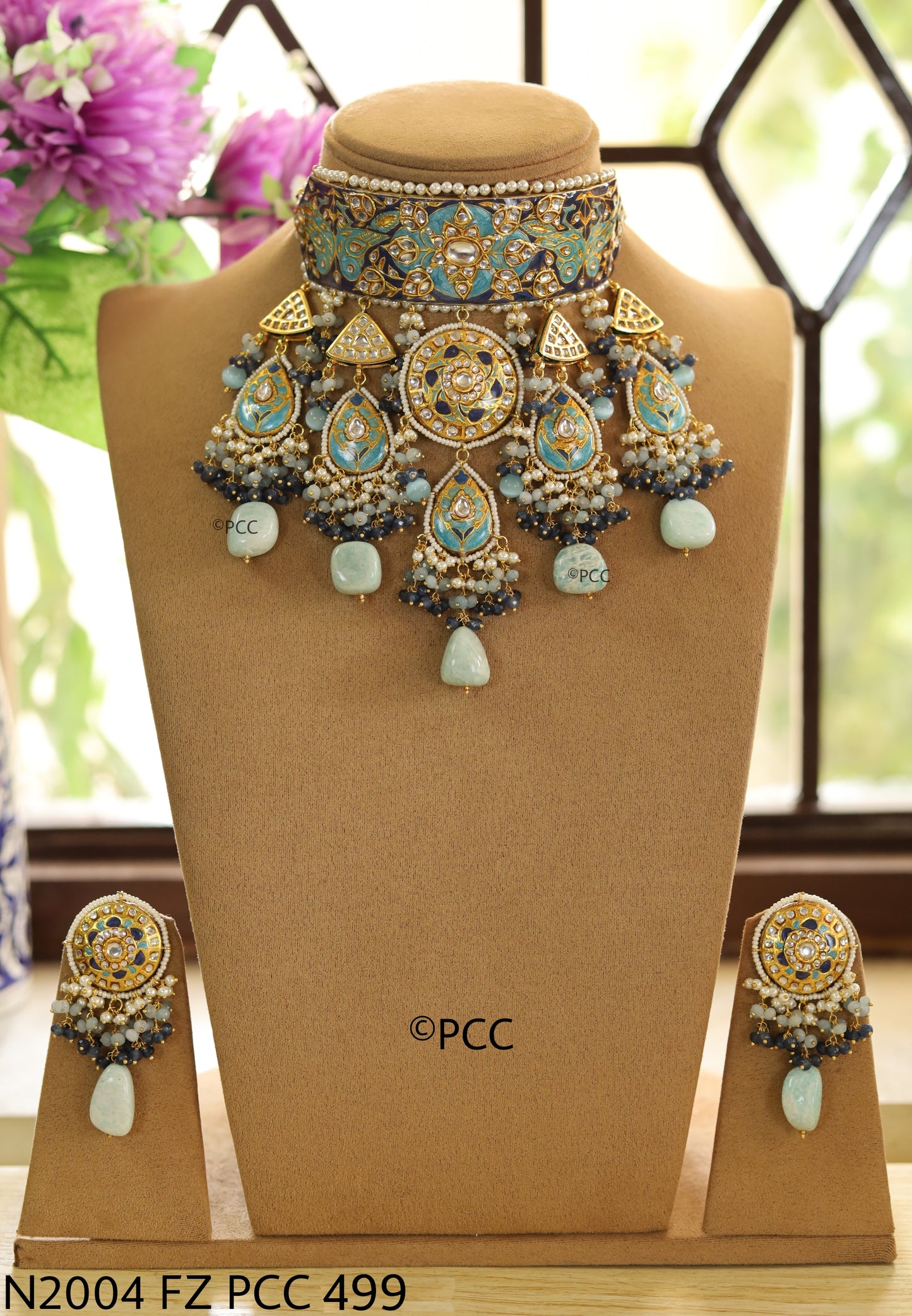 Handmade Rajasthani Royal Kundan Meena Hasli Necklace Set