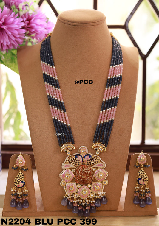 Handmade Kundan Meena Multistrand Necklace Set