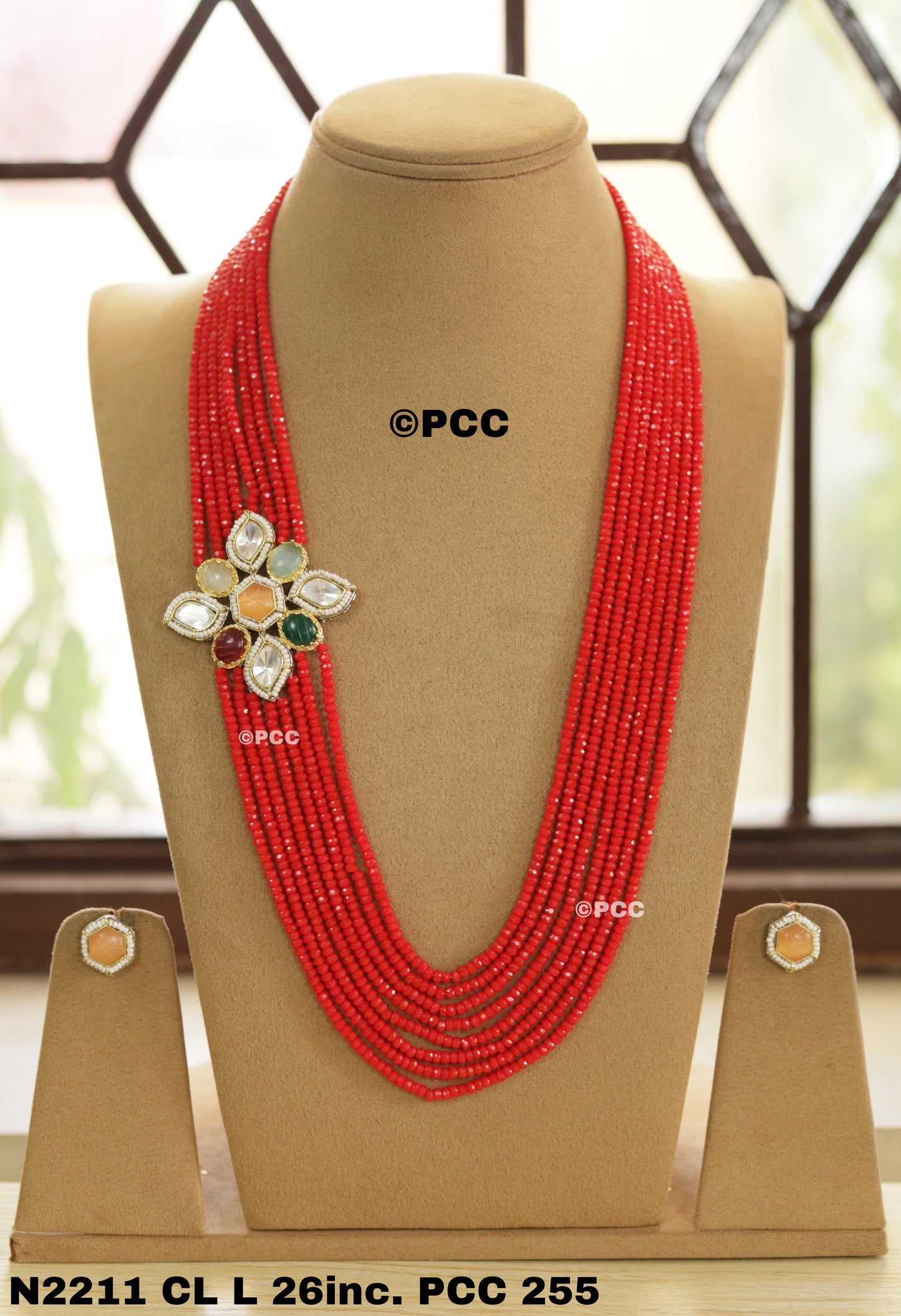 Rajasthani Royal Charm Mala Style Necklace Set With Stud Earrings