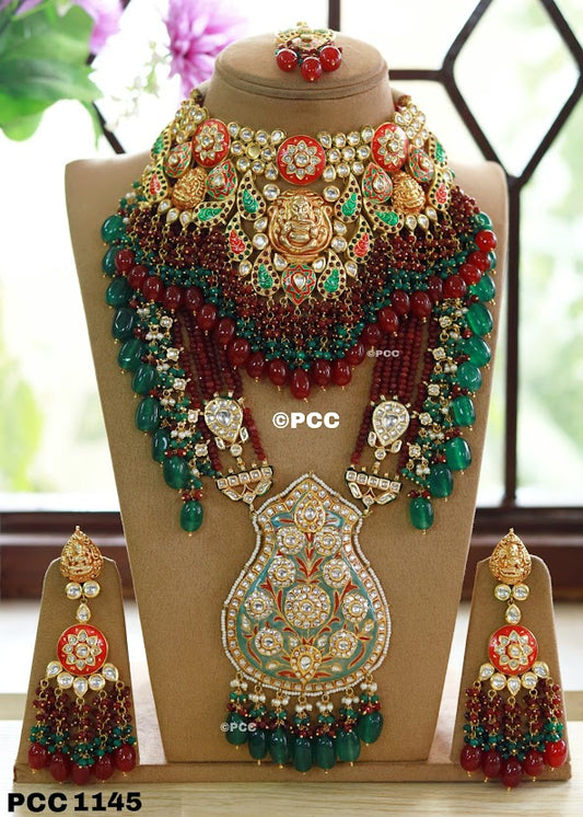 Lord Ganesha Red Bridal Combo Jewelry Set