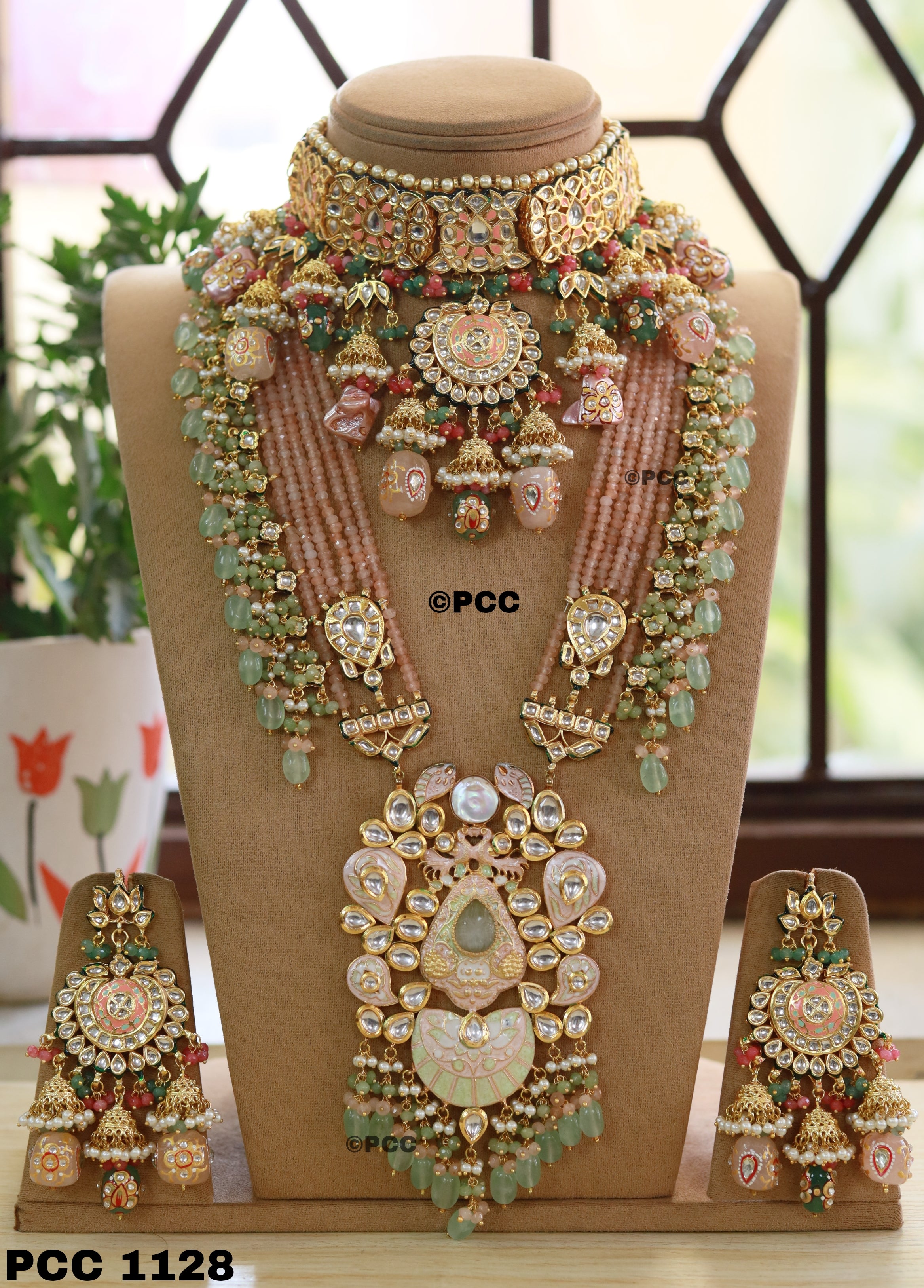 Rajputi Style Royal Bridal Choker &long Necklace Set with Earrings