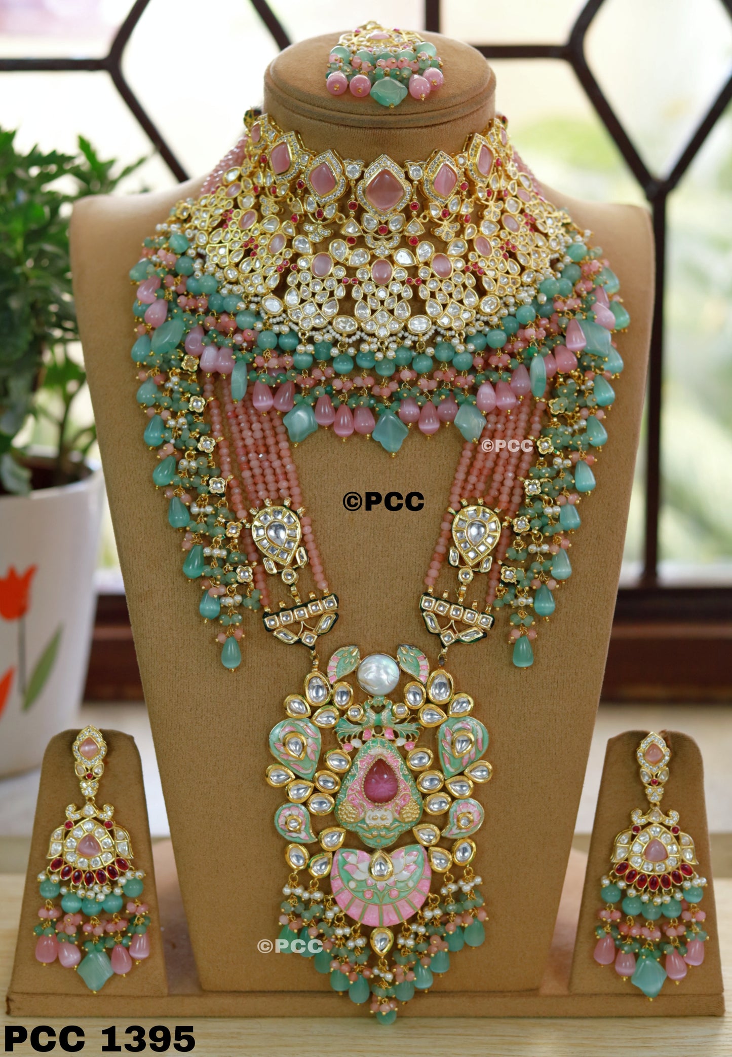 Designer Necklace Set with earrings & tikka