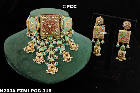 Kundan and meenakari work Chokar with Earrings Set