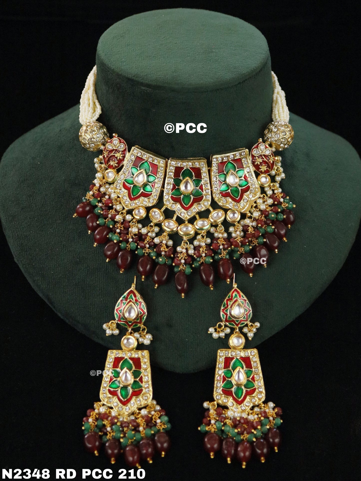 Rajasthani Necklace With Earring Jewellery Set With Kundan & American Diamonds