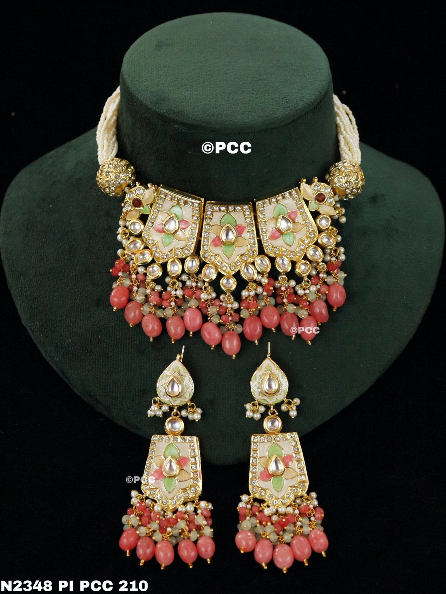 Rajasthani Necklace With Earring Jewellery Set With Kundan & American Diamonds