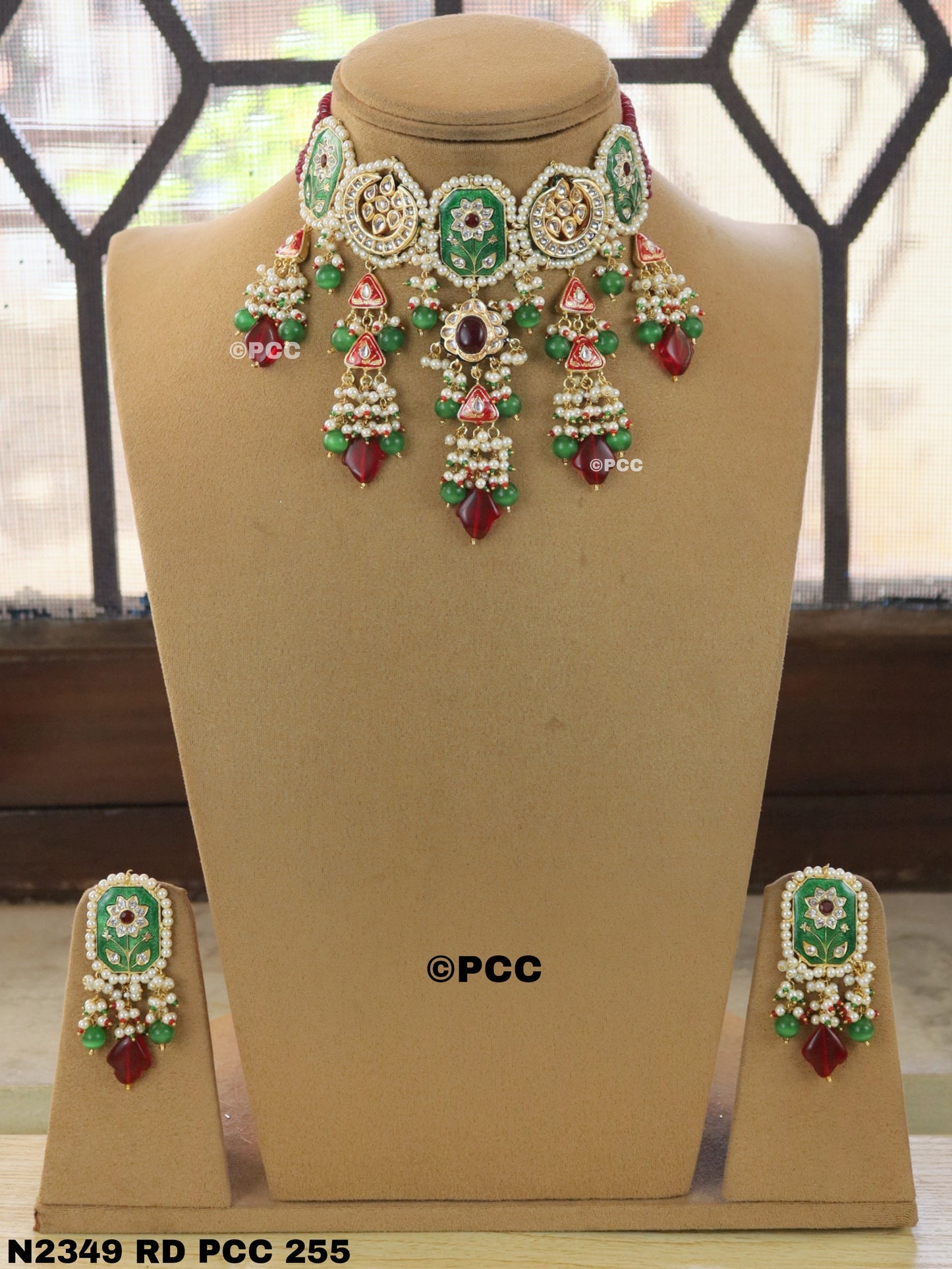 Jadau Meena Kundan Hand Work Necklace & Earrings.